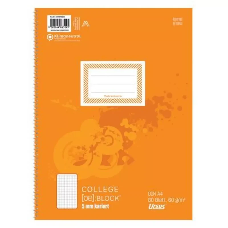 Collegeblock - A4, 80 Blatt, 70 g/qm, blanko
