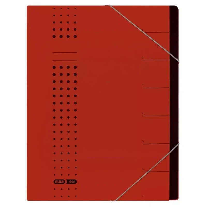 Ordnungsmappe chic - 7 Fächer, A4, Karton (RC), 450 g/qm, rot