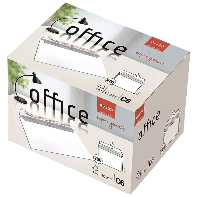 Briefumschlag Office in Shop Box - C6, hochweiß, haftklebend, ohne Fenster, 80 g/qm, 200 Stück