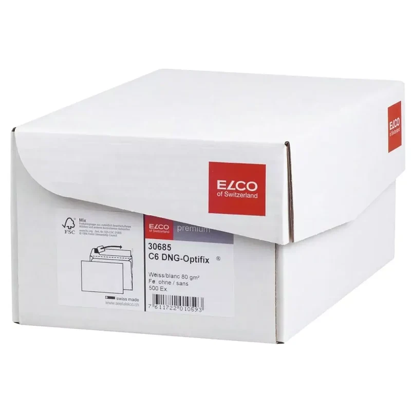 Briefumschlag Office Box mit Deckel - C6, weiß, haftklebend, ohne Fenster, 80 g/qm, 500 Stück
