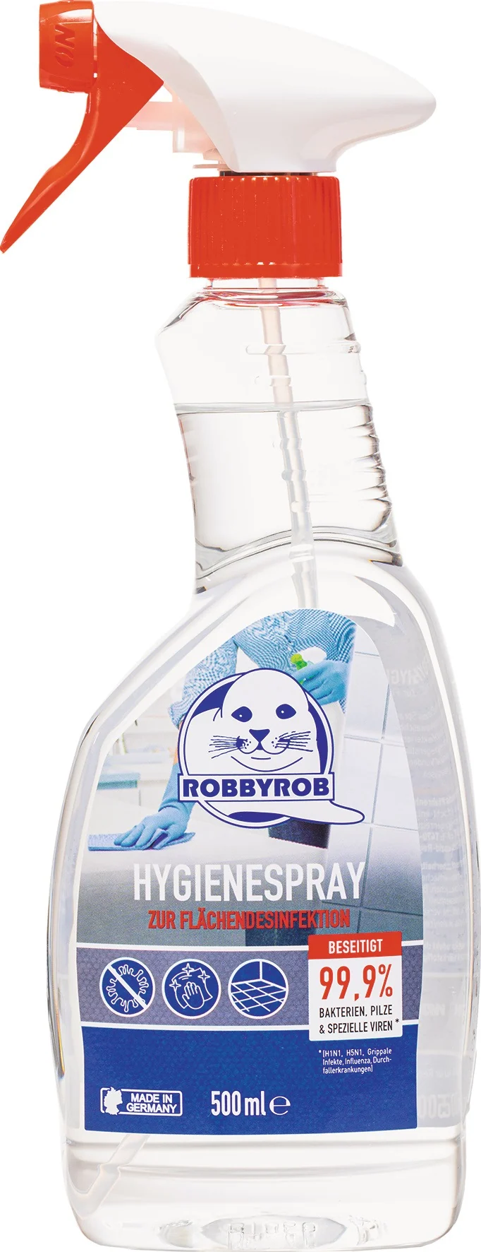 ROBBYROB Flächendesinfektionsmittel 500ml Sprühflasche – 12er Pack – Beseitigt 99,9% Bakterien, Pilze, Keime & Viren