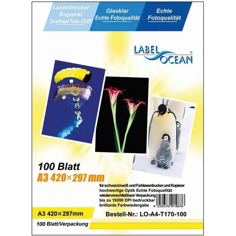 Kopierfolien A3 (500170), für Farb-Kopierer und Farb-Laserdrucker, 100 Stück