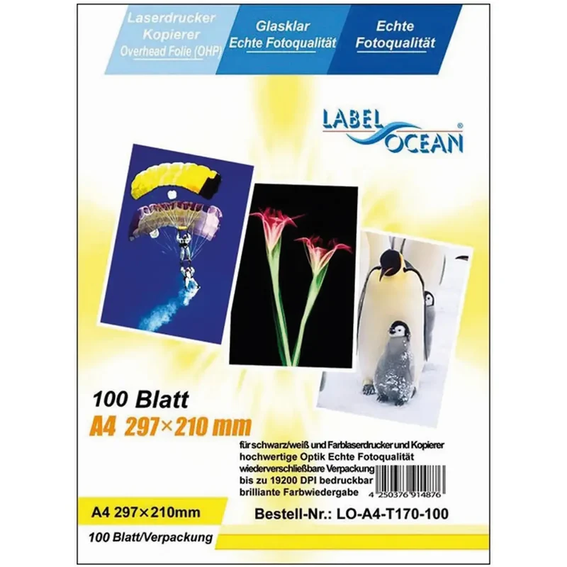 Kopierfolien A4, für Farb-Kopierer und Farb-Laserdrucker, 100 Stück