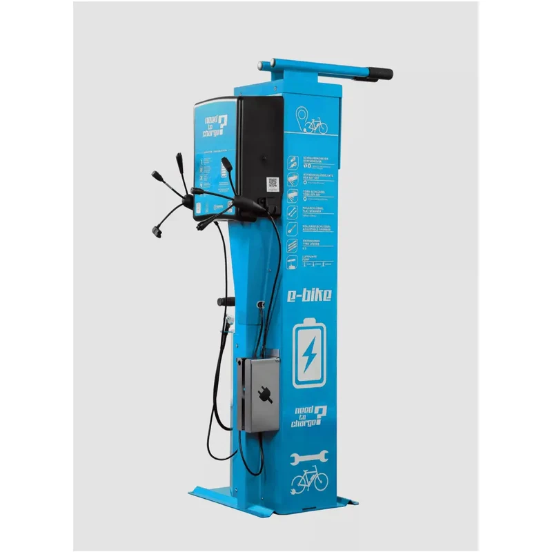 Fahrrad-Reparaturstation mit Kabelset A, pulverbeschichteter verzinkter Stahl in RAL 5015 (blau)