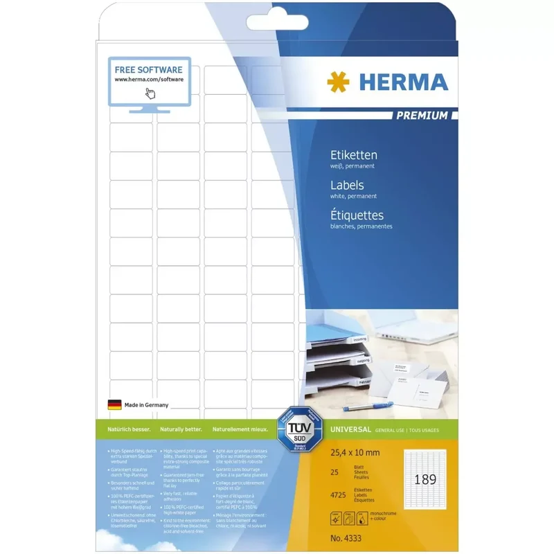 4333 Etiketten Premium A4, weiß 25,4x10 mm Papier matt 4725 St.