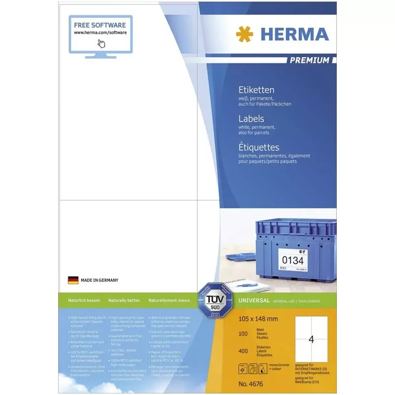 4676 Etiketten Premium A4, weiß 105x148 mm Papier matt 400 St.