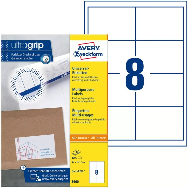 3660 Universal-Etiketten ultragrip - 97 x 67,7 mm, weiß, 800 Etiketten, permanent