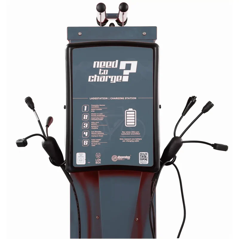 Fahrrad-Reparaturstation mit Kabelset B, verzinkter Stahl, thermoplast beschichtet in RAL 7016 (antrazit), Edelstahl-Pumpenkolben, metallverstärkter Schlauch und Pumpenkopf