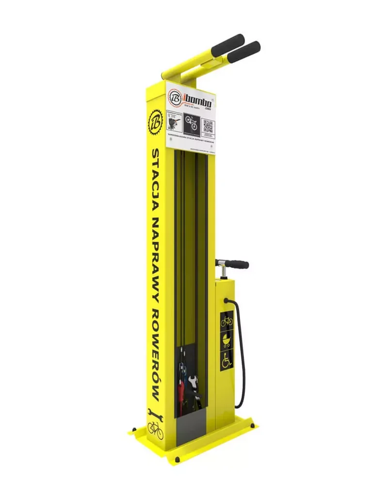 Fahrrad-Reparaturstation inkl. Handpumpe, Br.440 x H.1340 x T.300 mm, Verzinkt mit Thermoplastbeschichtung