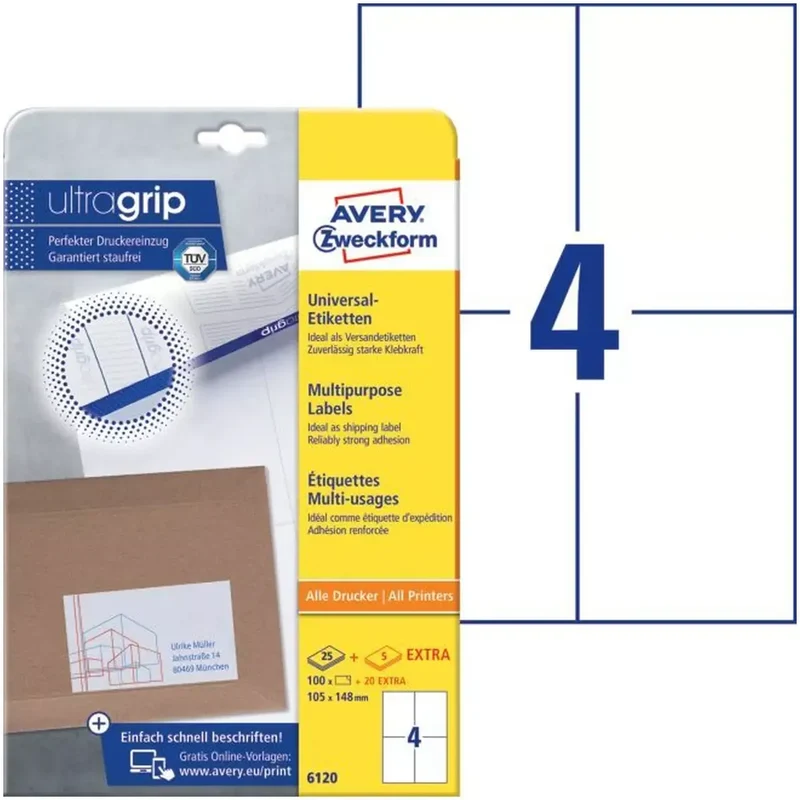 6119 Universal-Etiketten ultragrip - 210 x 297 mm, weiß, 30 Etiketten, permanent