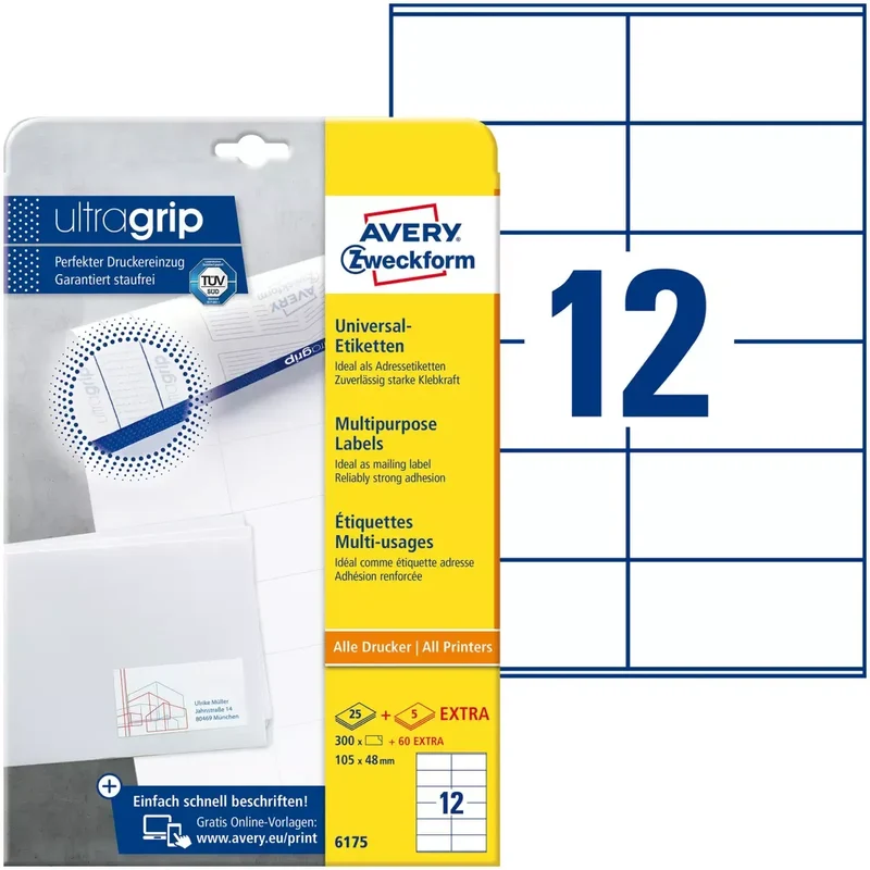 6175 Universal-Etiketten ultragrip - 105 x 48 mm, weiß, 360 Etiketten, permanent