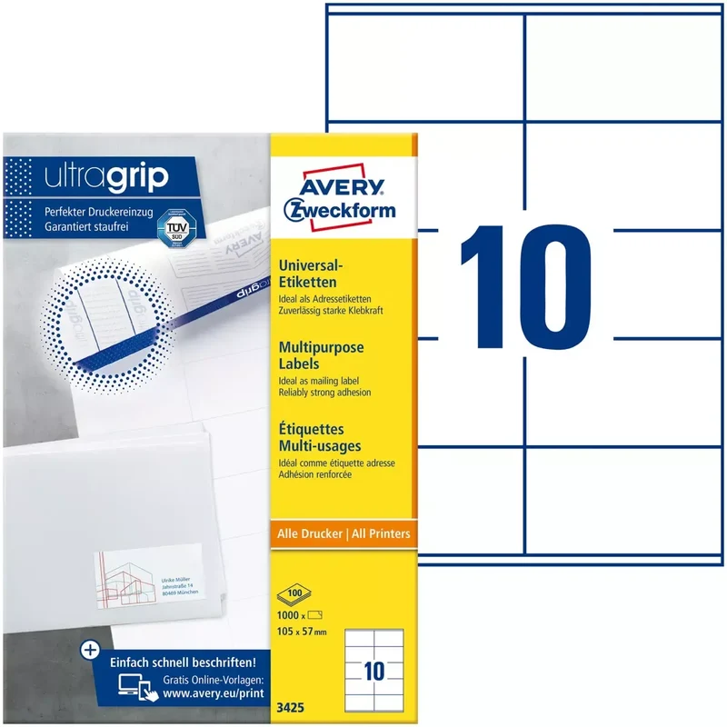 3425 Universal-Etiketten ultragrip - 105 x 57 mm, weiß, 1.000 Etiketten, permanent
