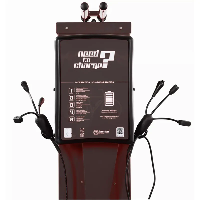 Fahrrad-Reparaturstation mit Kabelset B, verzinkter Stahl, thermoplast beschichtet in RAL 9005 (schwarz), Edelstahl-Pumpenkolben