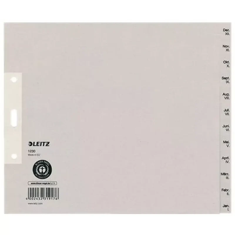 1230 Monatsregister - Dez-Jan, Papier, A4 Überbreite, 20 cm hoch, 12 Blatt, grau