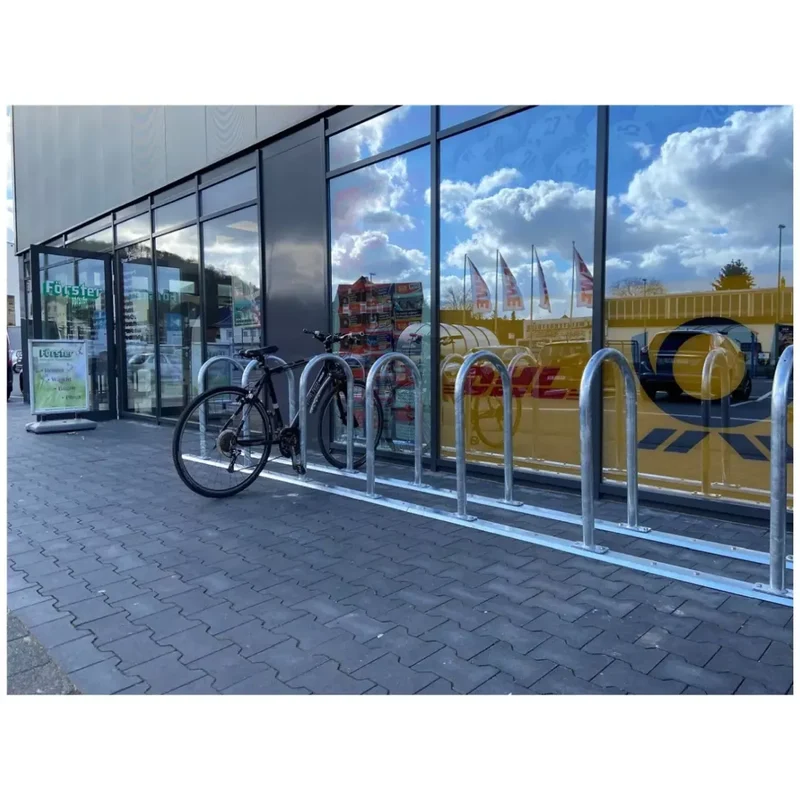 Fahrradanlehnbügel Reihenanlage Stahlrohr Ø 48 mm, 3 Einstellplätze
