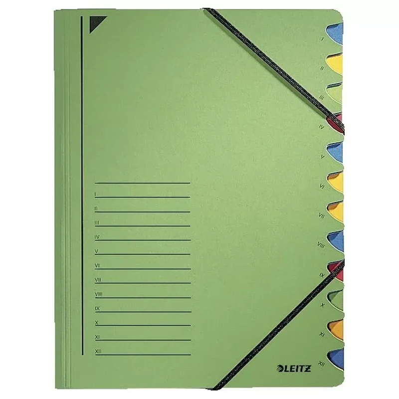 3912 Ordnungsmappe - 12 Fächer, A4, Pendarec-Karton (RC), 430 g/qm, grün
