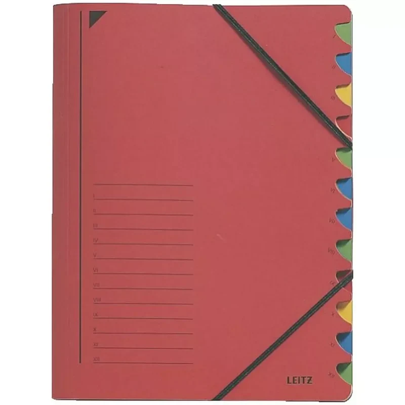 3912 Ordnungsmappe - 12 Fächer, A4, Pendarec-Karton (RC), 430 g/qm, rot