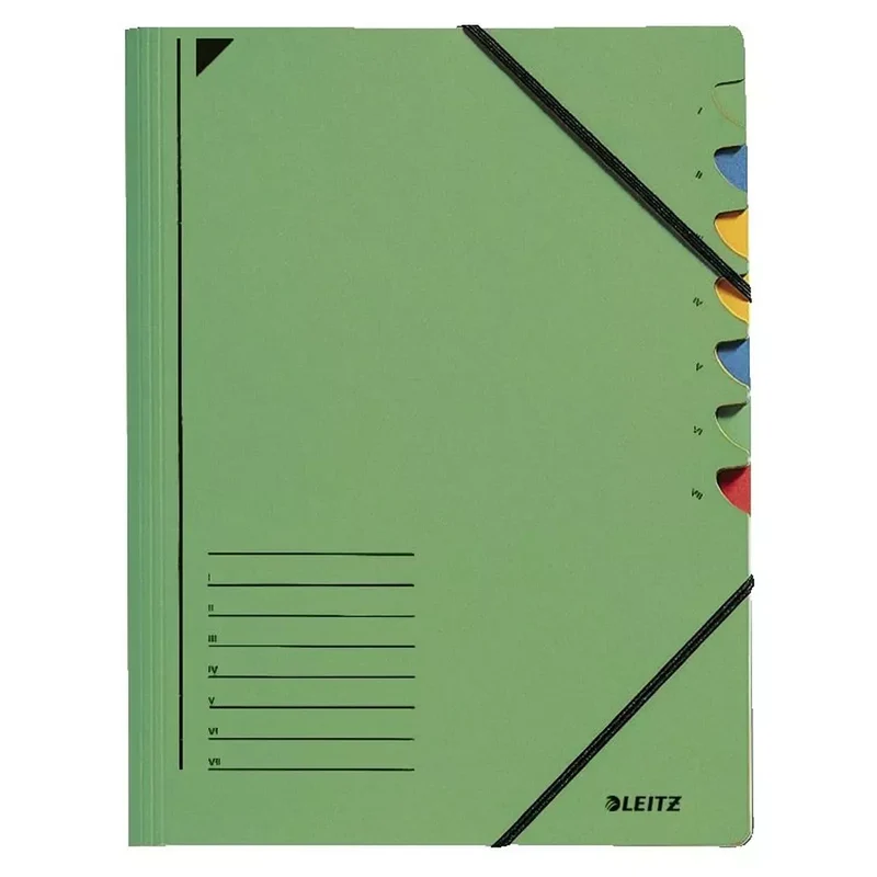 3907 Ordnungsmappe - 7 Fächer, A4, Pendarec-Karton (RC), 430 g/qm, grün