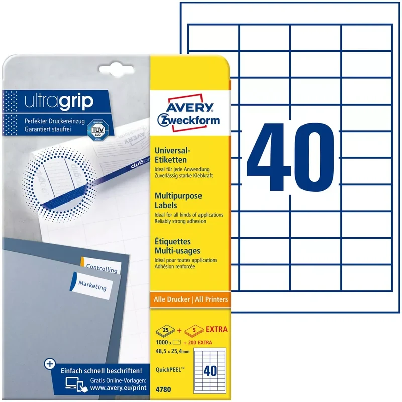 4780 Universal-Etiketten ultragrip - 48,5 x 25,4 mm, weiß, 1.200 Etiketten, permanent