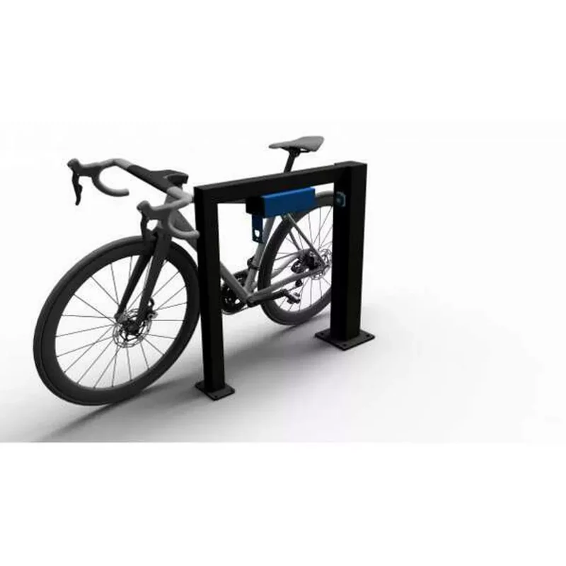 E-Bike Anlehnbügel -ladestation mit verschließbarer Ladebox und Steckdose, schwarz, Br.800xH.800 mm, zum Aufdübeln