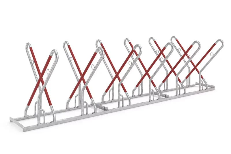 Fahrradparksystem 0522 XBF mit Anlehnbügel fur 12 Fahrräder, Radabstand 500 mm, Zweiseitig, B.3240xH.856xT.1200, Stahl feuerverzinkt