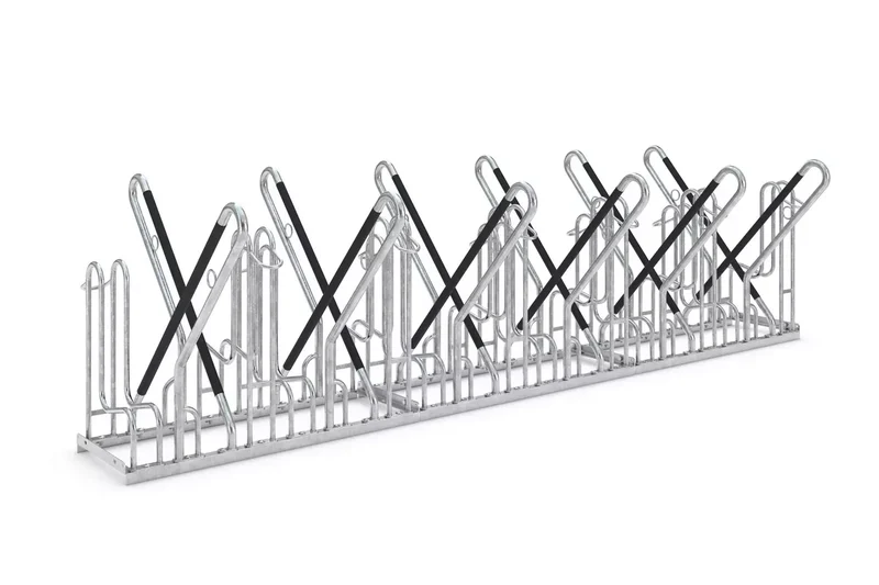 Fahrradparksystem 4722 XBF mit Anlehnbügel fur 12 Fahrräder, Reifenbreite Max.64 mm, Zweiseitig, B.3240xH.856xT.1200, Stahl feuerverzinkt