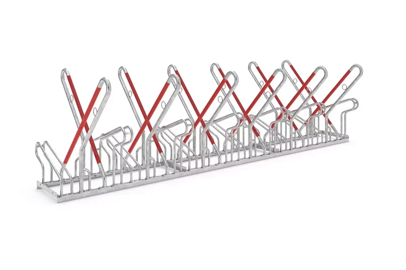 Fahrradparksystem 2522 XBF mit Anlehnbügel fur 12 Fahrräder, Reifenbreite Max.55 mm, Zweiseitig, B.3240xH.856xT.1200, Stahl feuerverzinkt