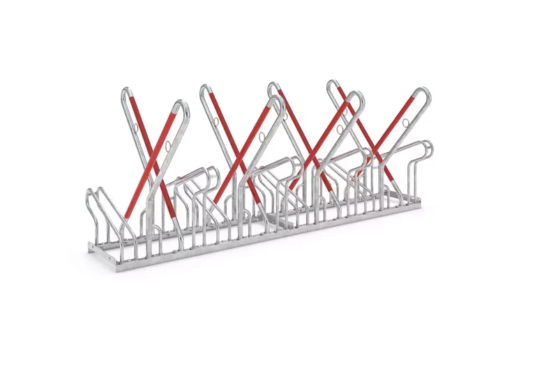 Fahrradparksystem 2518 XBF mit Anlehnbügel fur 8 Fahrräder, Reifenbreite Max.55 mm, Zweiseitig, B.2160xH.856xT.1200 mm, Stahl feuerverzinkt