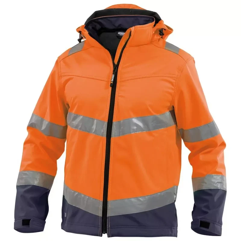 Warnschutz-Softshell-Jacke Malaga, Farbe neonorange/dunkelblau, Gr. XL