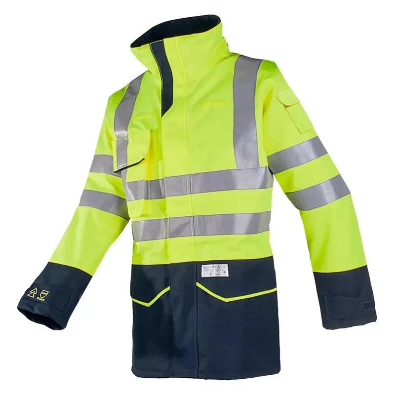 Warnschutz-Regenjacke m. Störli. Nash, Farbe leuchtgelb/marine, Gr. S