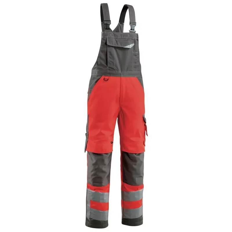 Warnschutz-Latzhose Newcastle, Farbe HiVis rot/dunkelanth., Gr. 82C58