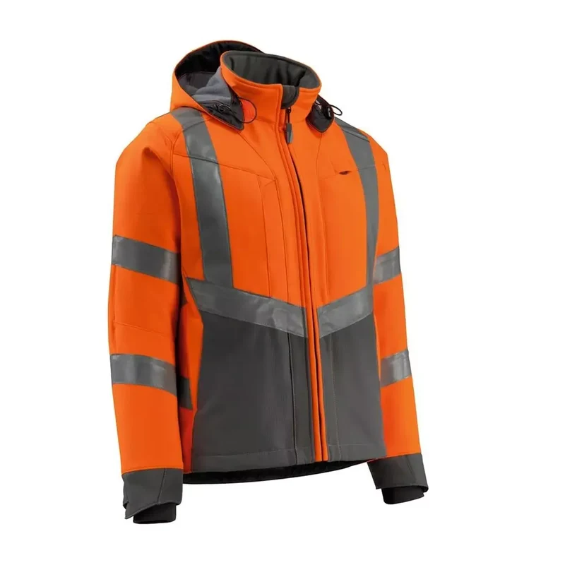 Warnschutz-Softshelljacken Blackpool, Farbe HiVis orange/dunkelanth., Gr.2XL