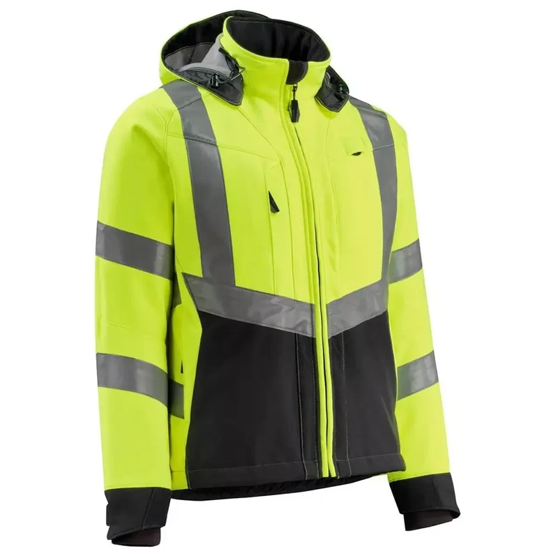 Warnschutz-Softshelljacken Blackpool, Farbe HiVis gelb/schwarzblau, Gr.S