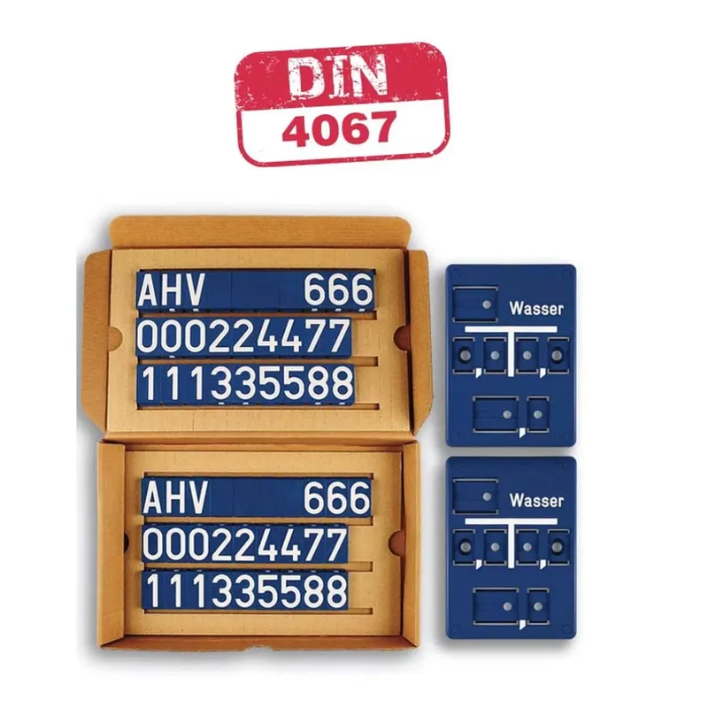 Schieberschild blau - Wasser - nach DIN 4067, Form C, H.140 x B.100 mm, Set von 2 Schilder inkl. Klick-Feldermaterial