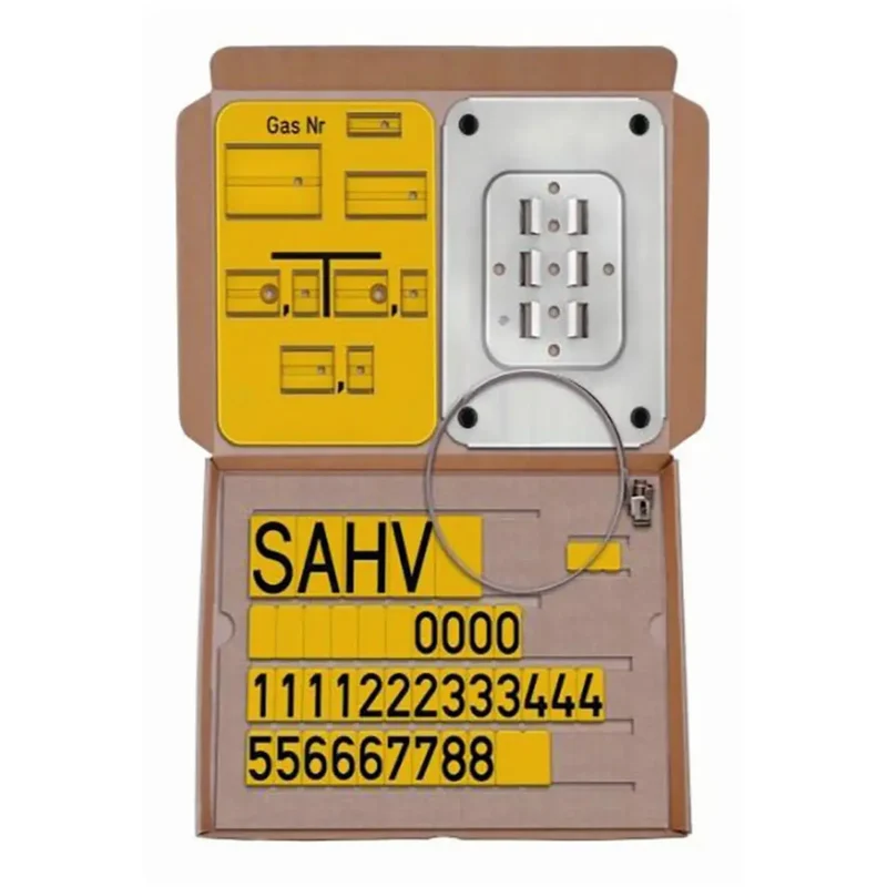 Schieberschild gelb - Gas Nr - nach DIN 4065, H.200 x B.140 mm, set inkl. Montage- und Klick-Feldermaterial